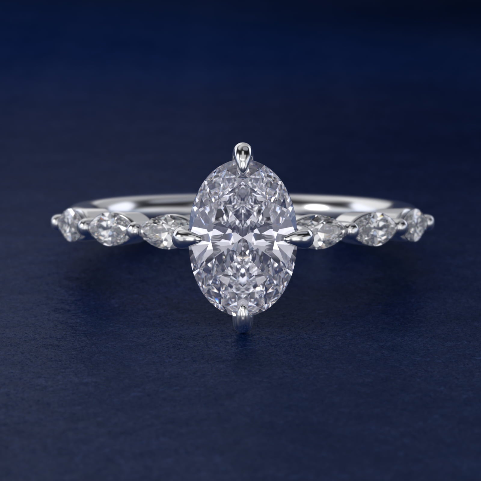 Marquise Cut Side Stone Diamond Shared Prong Engagement Ring In 14K White Gold By James Allen - Oval Center