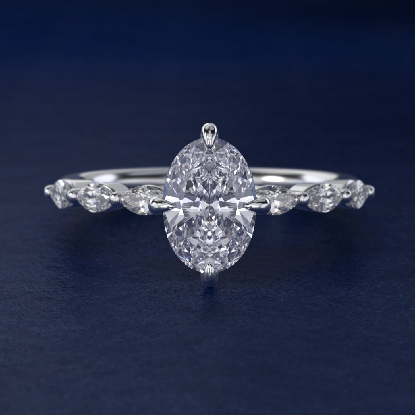 Marquise Cut Side Stone Diamond Shared Prong Engagement Ring In 18k White Gold By James Allen - Oval Center