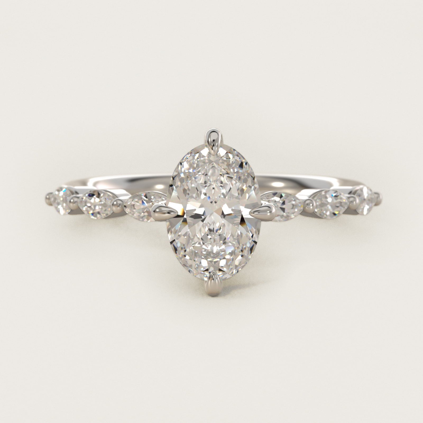 Marquise Cut Side Stone Diamond Shared Prong Engagement Ring In 14K White Gold By James Allen - Oval Center