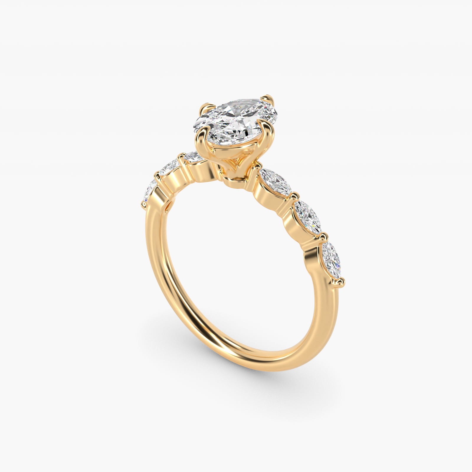 Marquise Cut Side Stone Diamond Shared Prong Engagement Ring In 14K Yellow Gold By James Allen - Oval Center