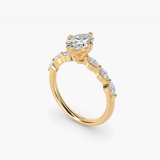 Marquise Cut Side Stone Diamond Shared Prong Engagement Ring In 14K Yellow Gold By James Allen - Oval Center
