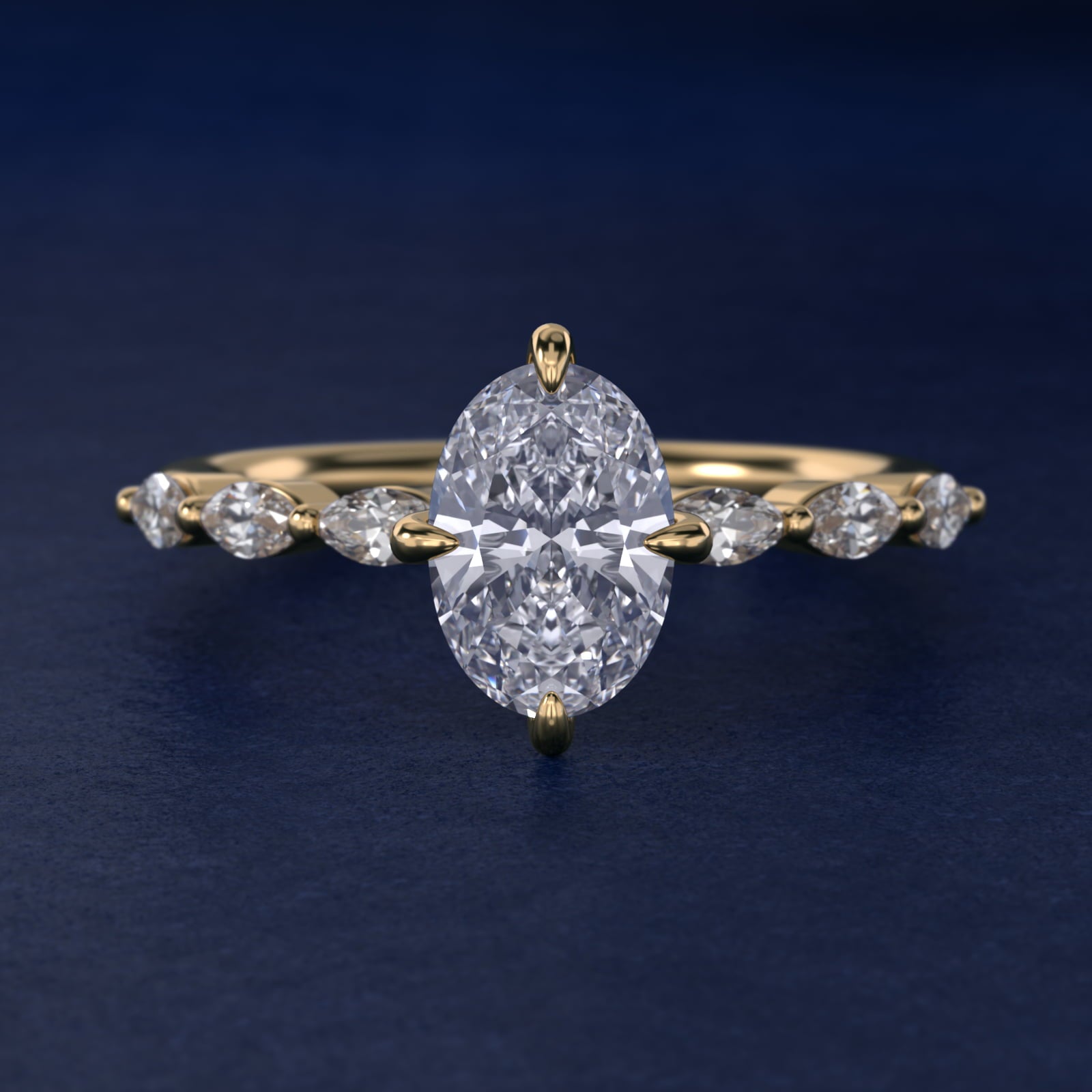 Marquise Cut Side Stone Diamond Shared Prong Engagement Ring In 18k Yellow Gold By James Allen - Oval Center