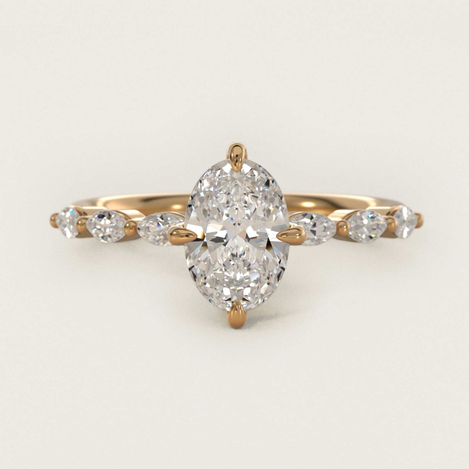 Marquise Cut Side Stone Diamond Shared Prong Engagement Ring In 18k Yellow Gold By James Allen - Oval Center