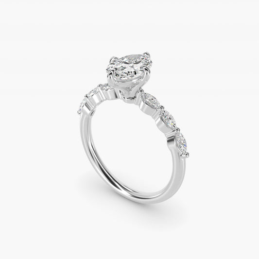 Marquise Cut Side Stone Diamond Shared Prong Engagement Ring In Platinum By James Allen - Oval Center