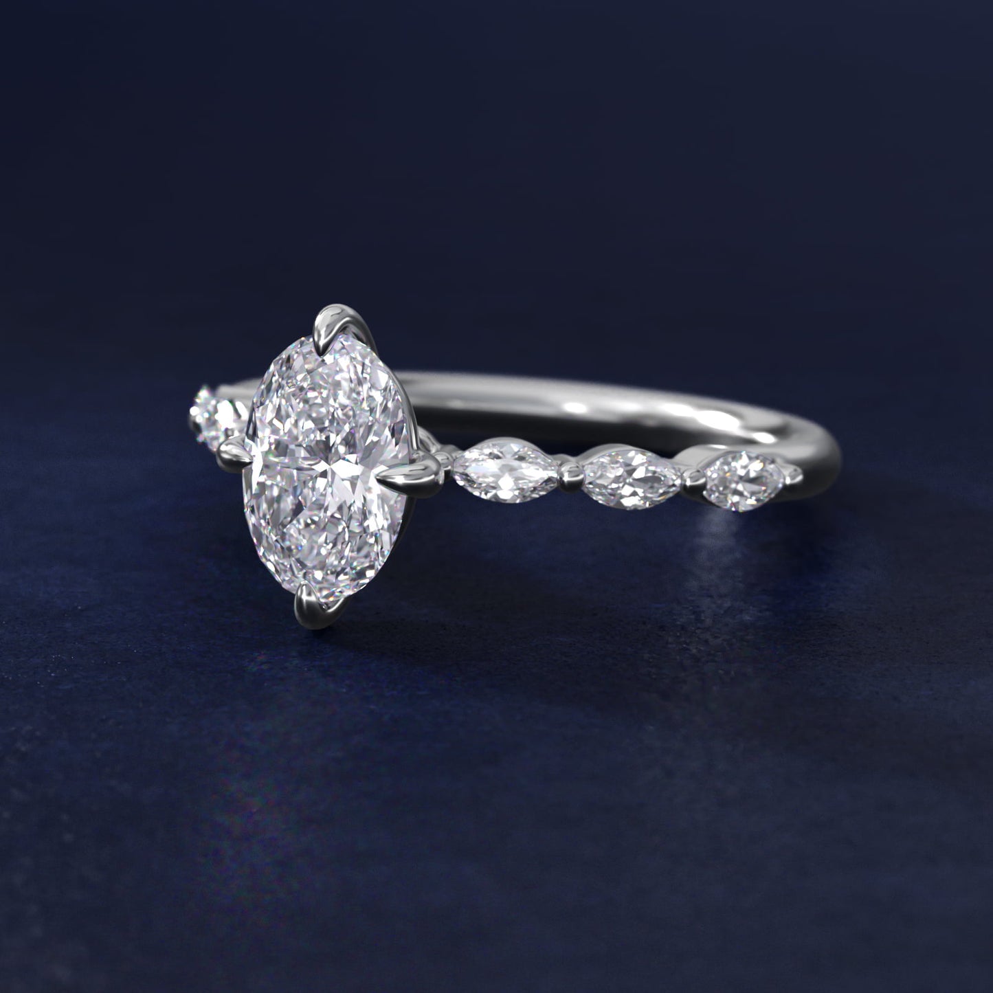 Marquise Cut Side Stone Diamond Shared Prong Engagement Ring In Platinum By James Allen - Oval Center