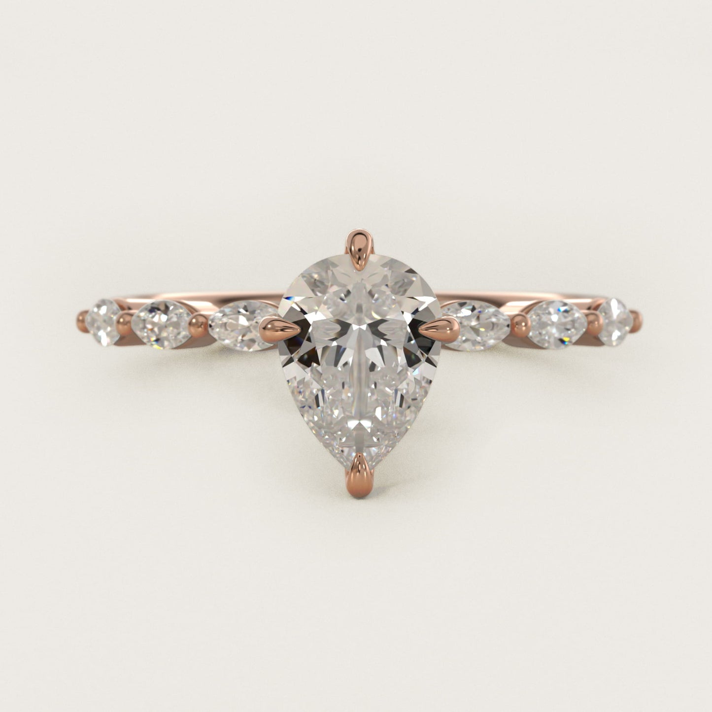 Marquise Cut Side Stone Diamond Shared Prong Engagement Ring In 18k Rose Gold By James Allen - Pear Center