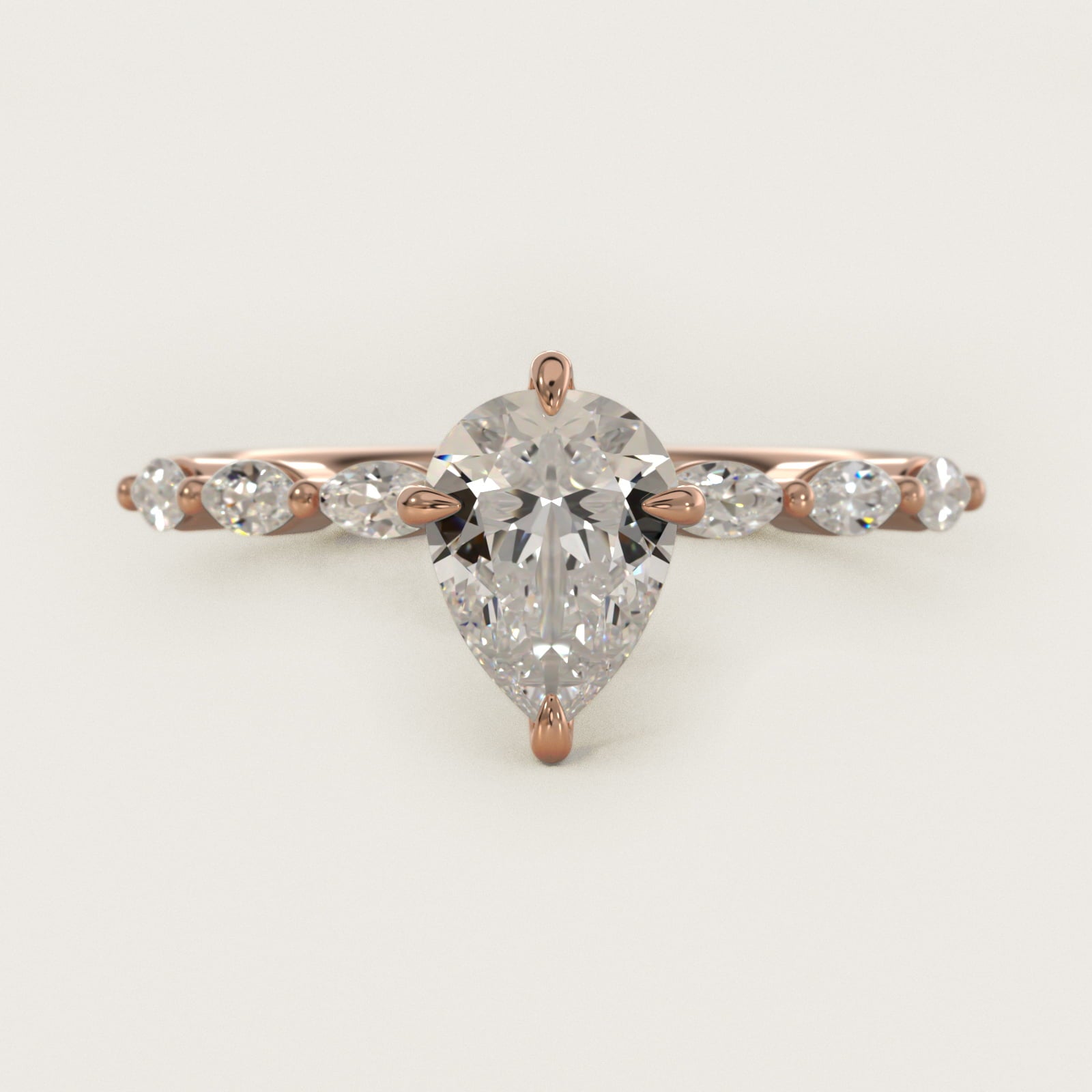 Marquise Cut Side Stone Diamond Shared Prong Engagement Ring In 18k Rose Gold By James Allen - Pear Center