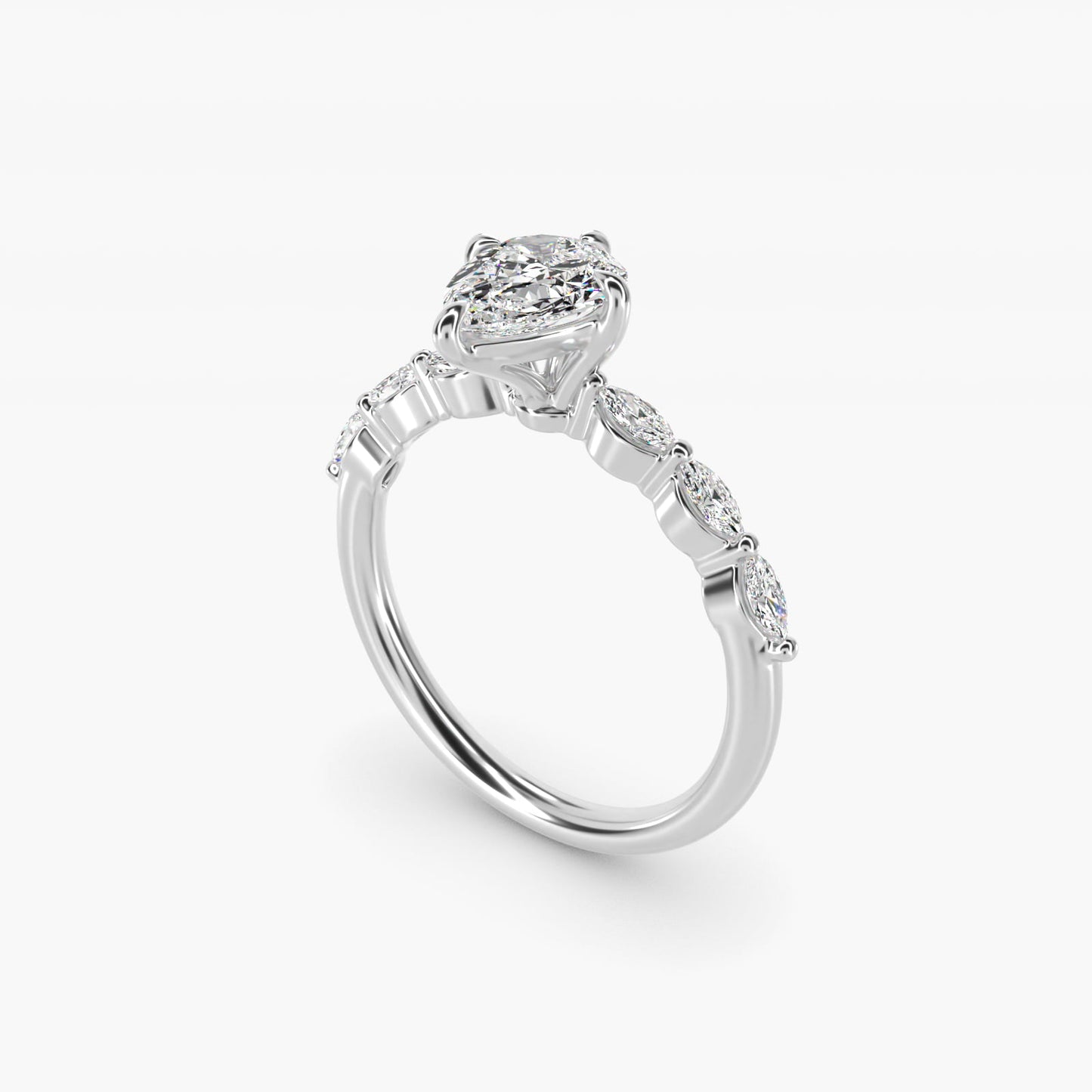 Marquise Cut Side Stone Diamond Shared Prong Engagement Ring In 18k White Gold By James Allen - Pear Center