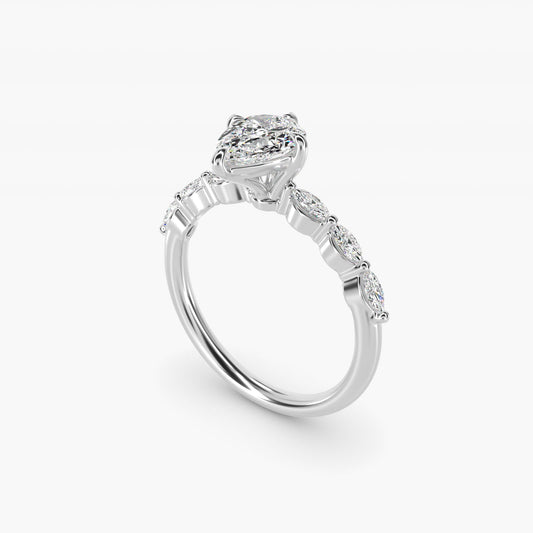 Marquise Cut Side Stone Diamond Shared Prong Engagement Ring In 18k White Gold By James Allen - Pear Center