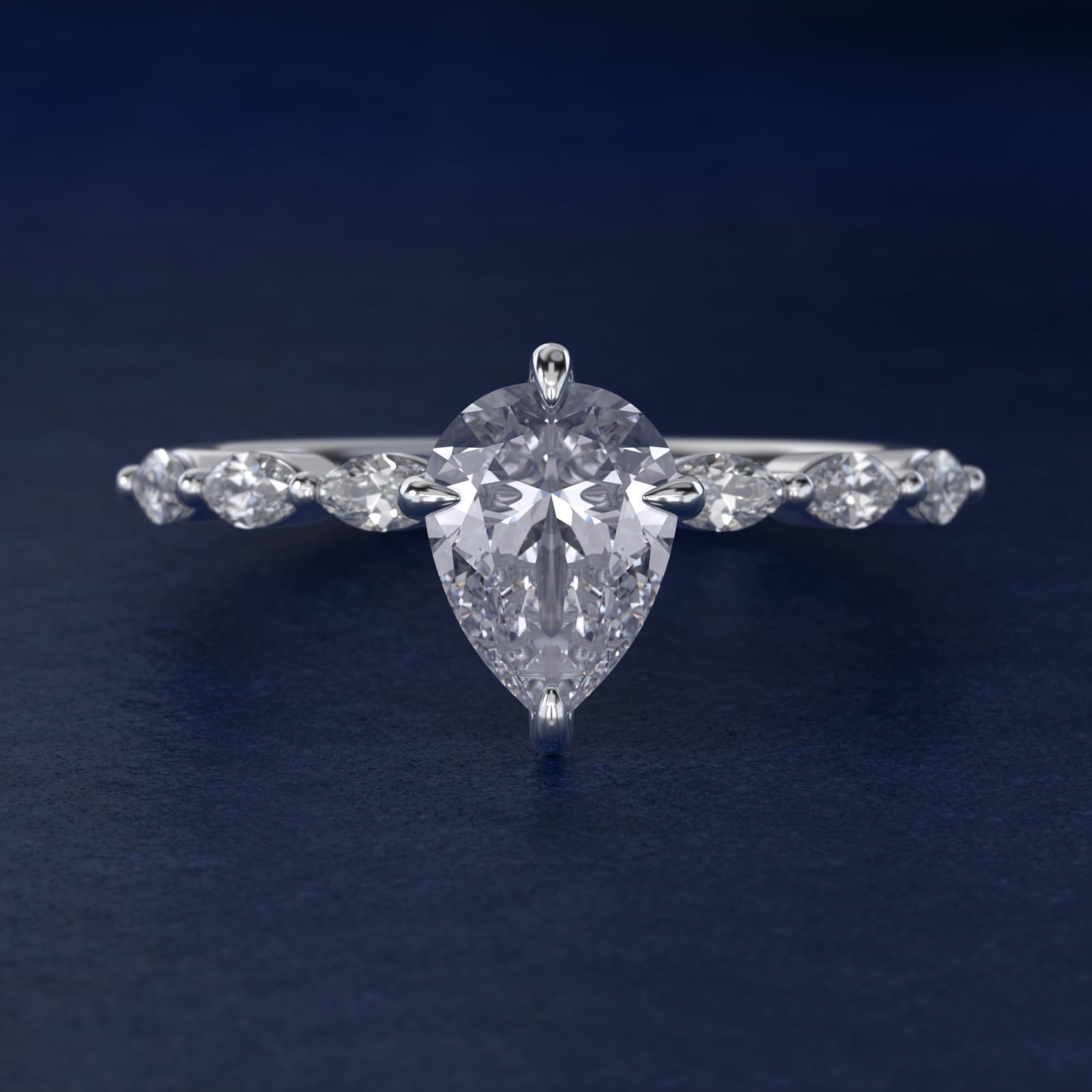 Marquise Cut Side Stone Diamond Shared Prong Engagement Ring In 14K White Gold By James Allen - Pear Center