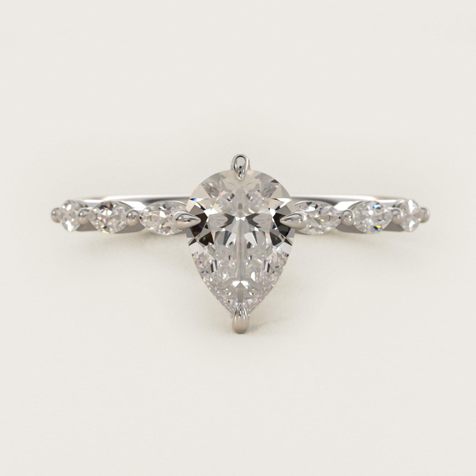 Marquise Cut Side Stone Diamond Shared Prong Engagement Ring In 14K White Gold By James Allen - Pear Center
