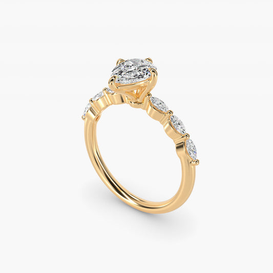 Marquise Cut Side Stone Diamond Shared Prong Engagement Ring In 14K Yellow Gold By James Allen - Pear Center