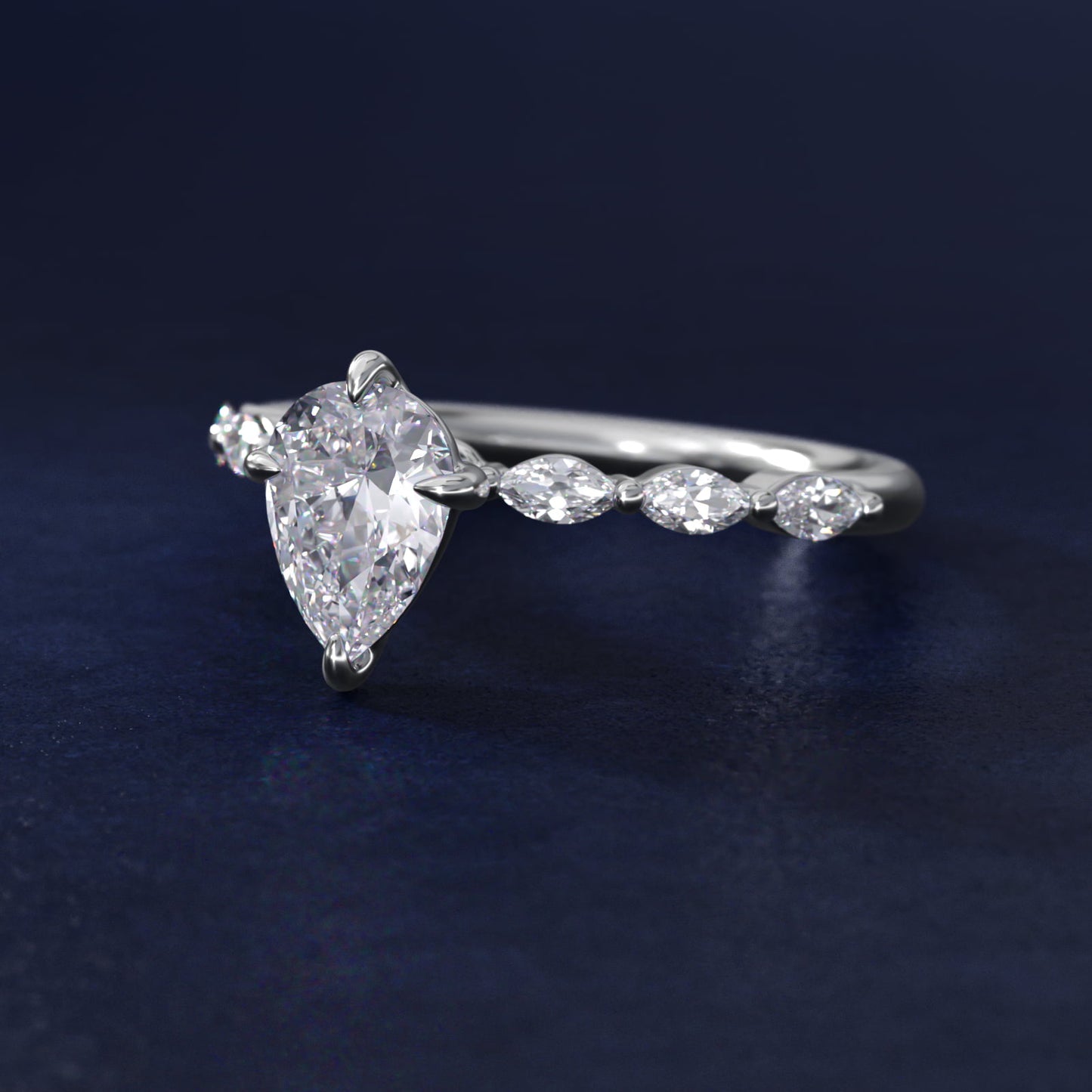Marquise Cut Side Stone Diamond Shared Prong Engagement Ring In Platinum By James Allen - Pear Center