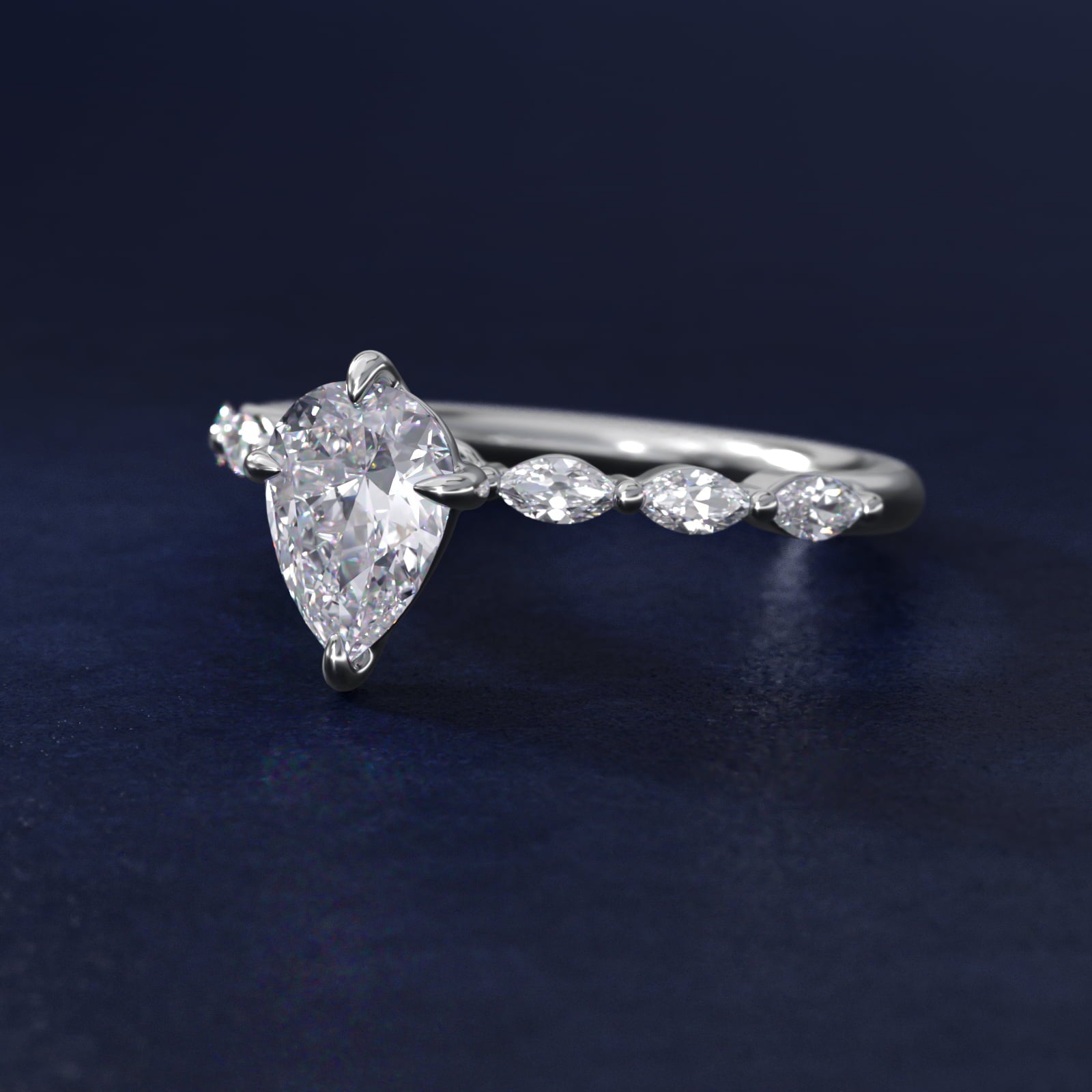 Marquise Cut Side Stone Diamond Shared Prong Engagement Ring In Platinum By James Allen - Pear Center