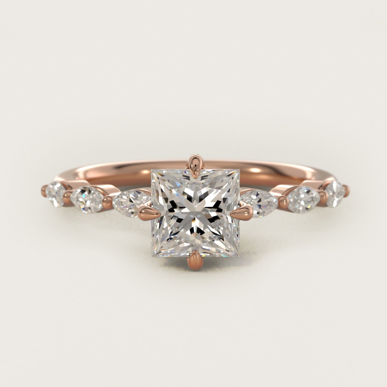 Marquise Cut Side Stone Diamond Shared Prong Engagement Ring In 14K Rose Gold By James Allen - Princess Center