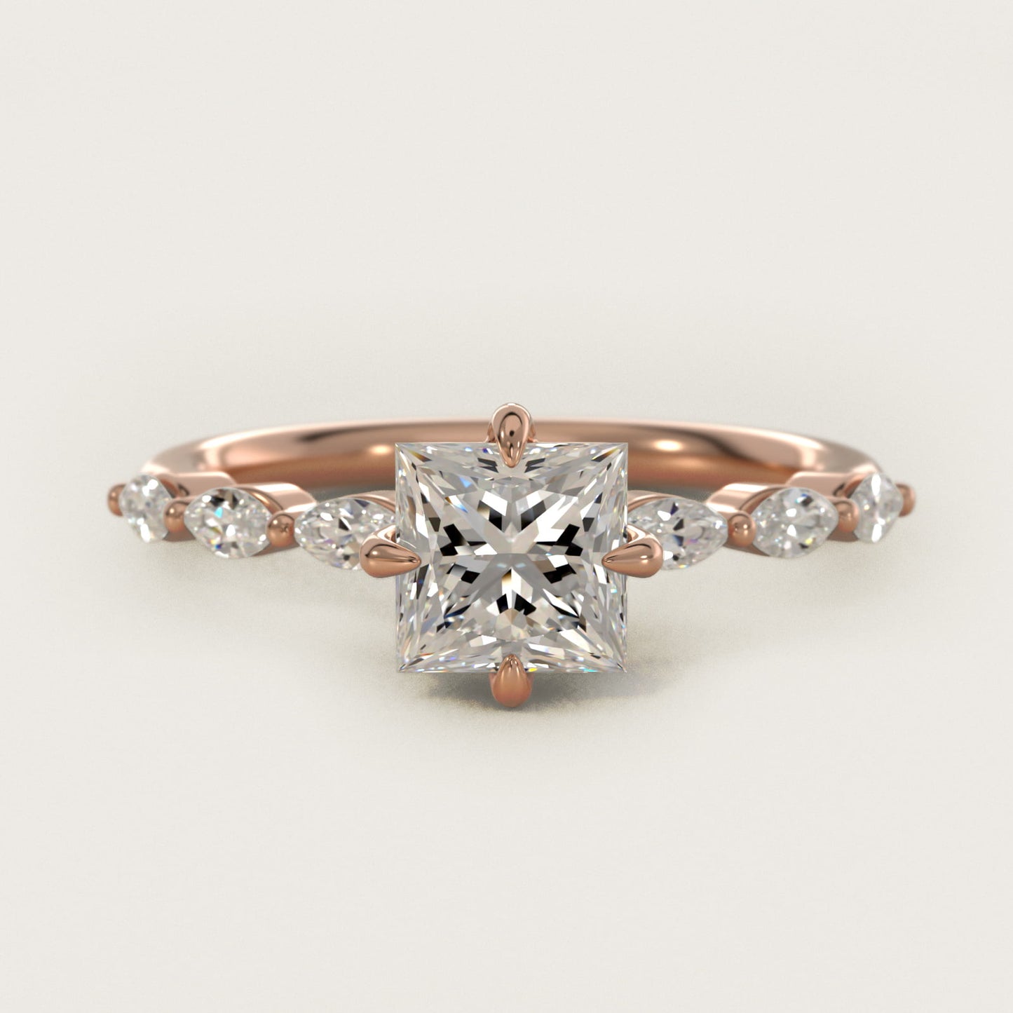 Marquise Cut Side Stone Diamond Shared Prong Engagement Ring In 18k Rose Gold By James Allen - Princess Center