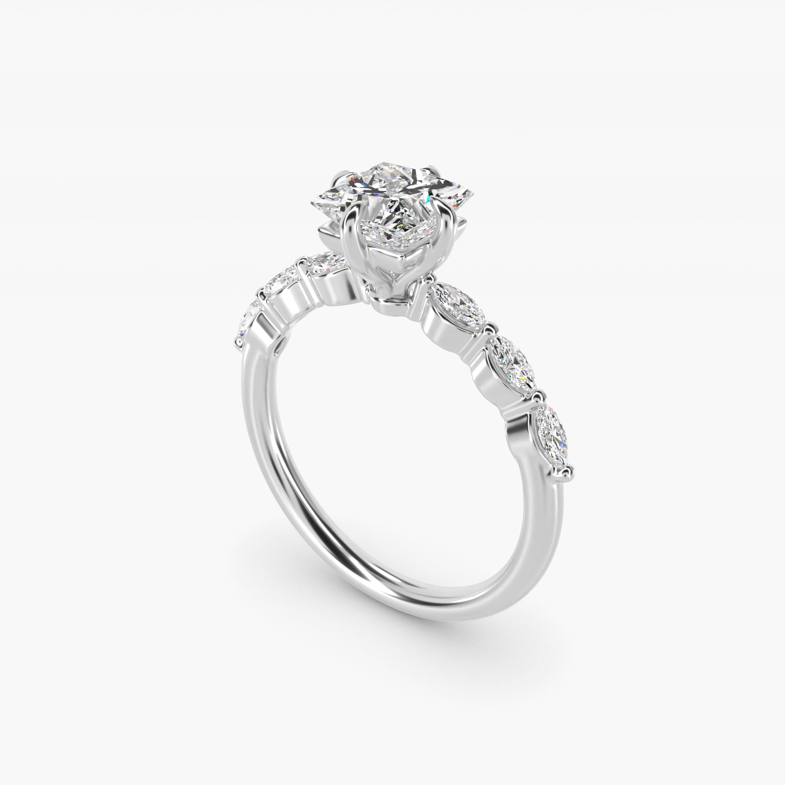 Marquise Cut Side Stone Diamond Shared Prong Engagement Ring In 18k White Gold By James Allen - Princess Center