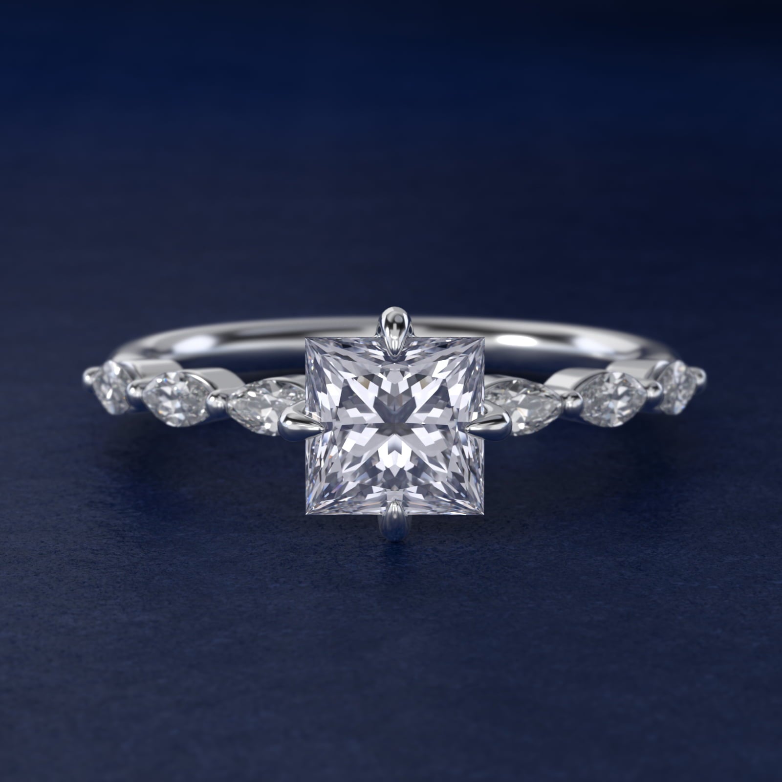 Marquise Cut Side Stone Diamond Shared Prong Engagement Ring In 14K White Gold By James Allen - Princess Center