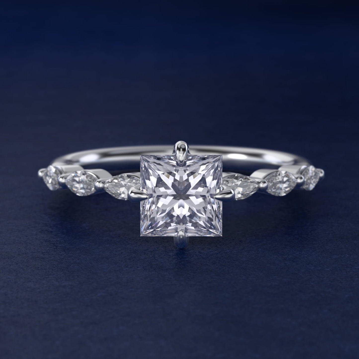 Marquise Cut Side Stone Diamond Shared Prong Engagement Ring In 18k White Gold By James Allen - Princess Center