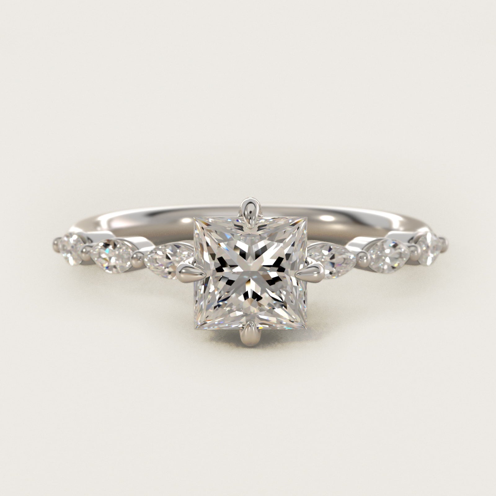 Marquise Cut Side Stone Diamond Shared Prong Engagement Ring In 14K White Gold By James Allen - Princess Center