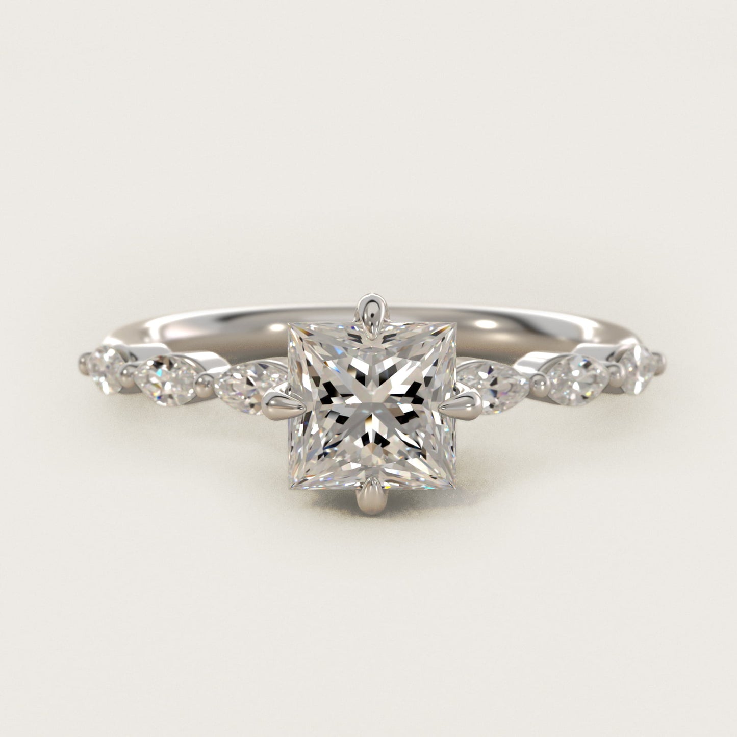 Marquise Cut Side Stone Diamond Shared Prong Engagement Ring In 18k White Gold By James Allen - Princess Center