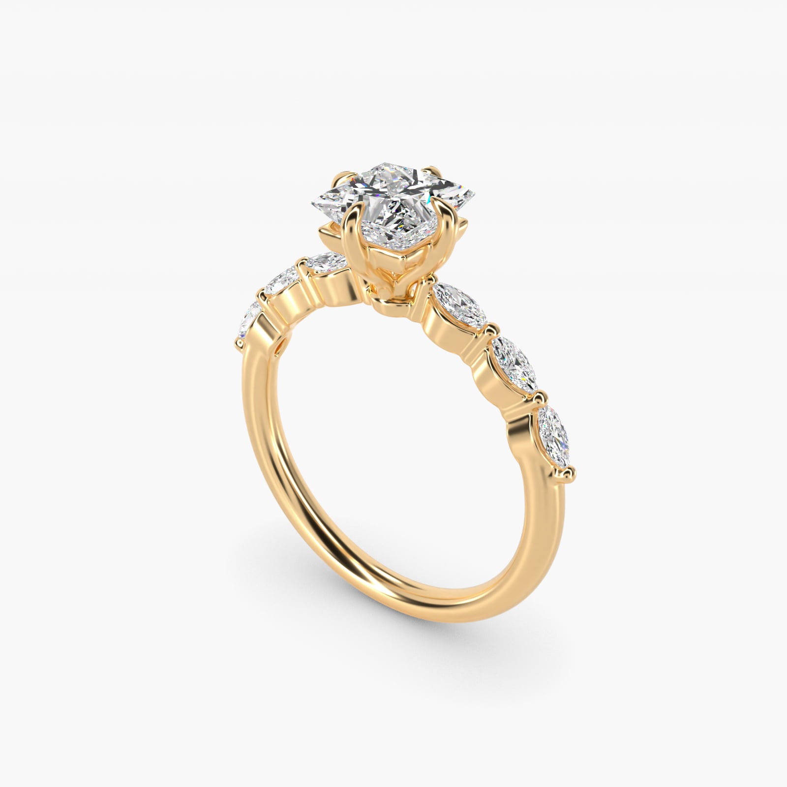 Marquise Cut Side Stone Diamond Shared Prong Engagement Ring In 18k Yellow Gold By James Allen - Princess Center