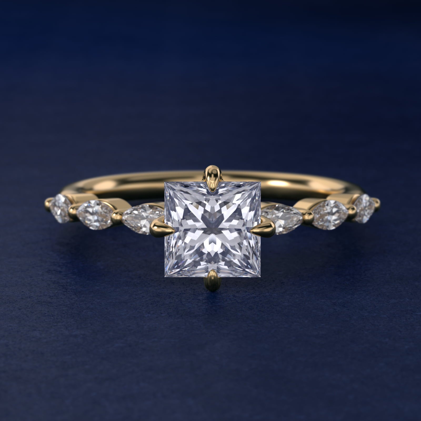 Marquise Cut Side Stone Diamond Shared Prong Engagement Ring In 18k Yellow Gold By James Allen - Princess Center
