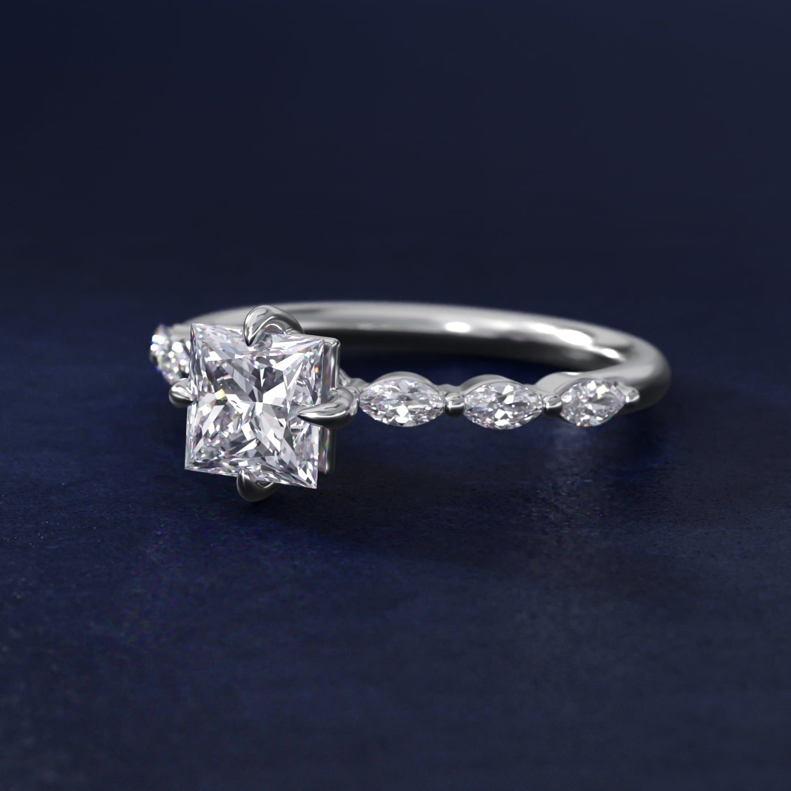 Marquise Cut Side Stone Diamond Shared Prong Engagement Ring In Platinum By James Allen - Princess Center