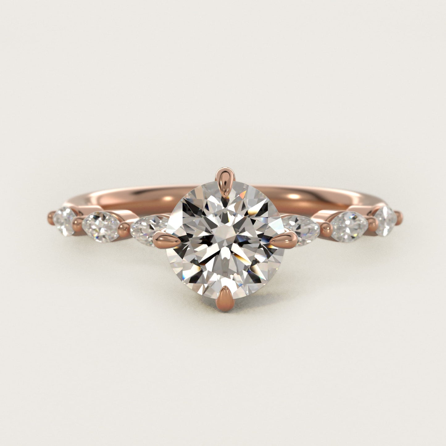Marquise Cut Side Stone Diamond Shared Prong Engagement Ring In 18k Rose Gold By James Allen - Round Center