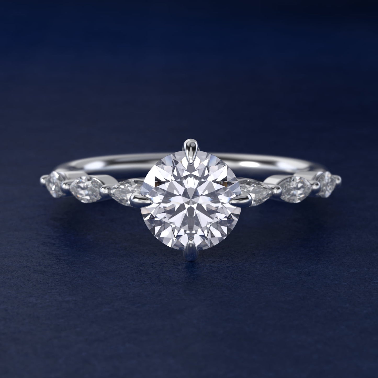 Marquise Cut Side Stone Diamond Shared Prong Engagement Ring In 14K White Gold By James Allen - Round Center
