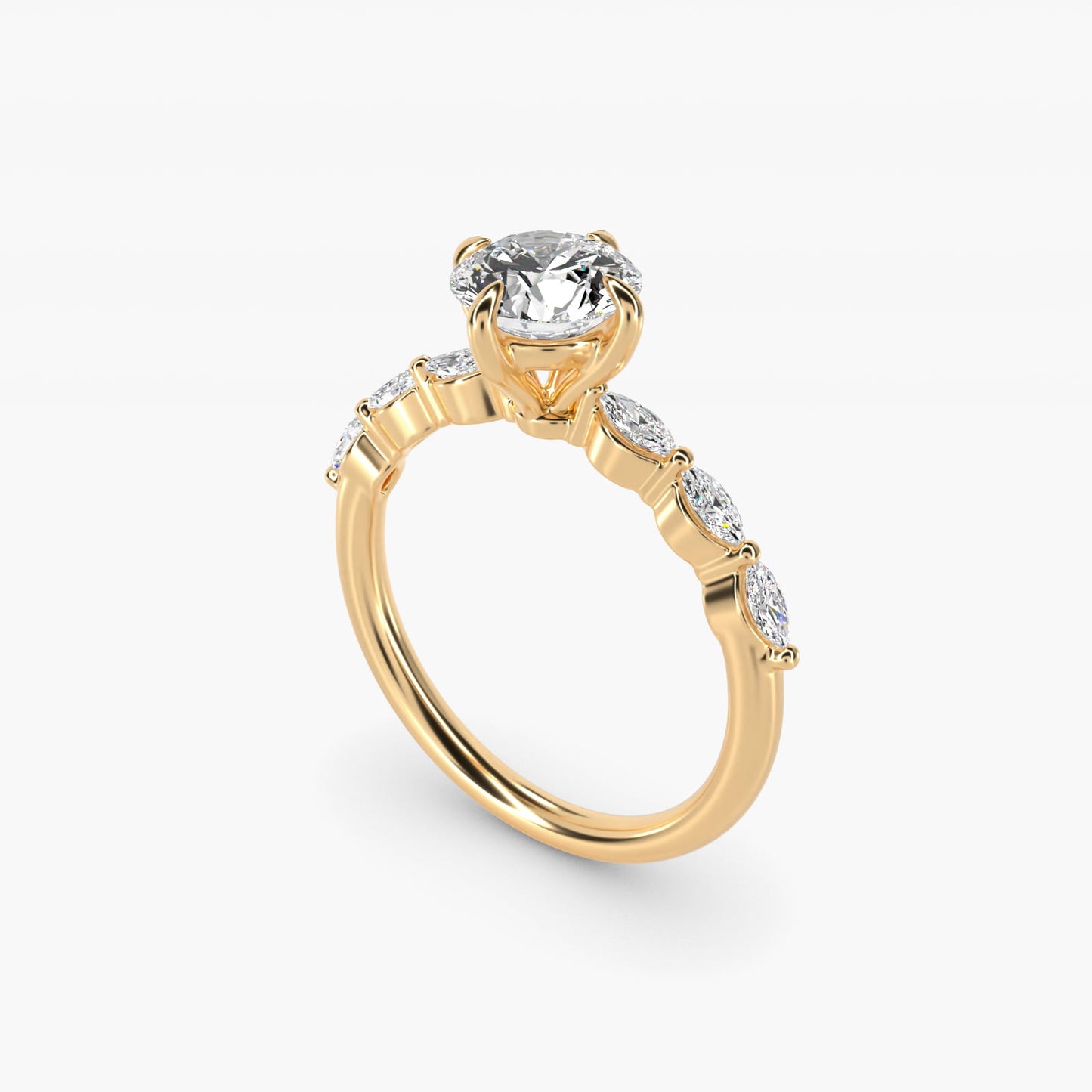 Marquise Cut Side Stone Diamond Shared Prong Engagement Ring In 14K Yellow Gold By James Allen - Round Center