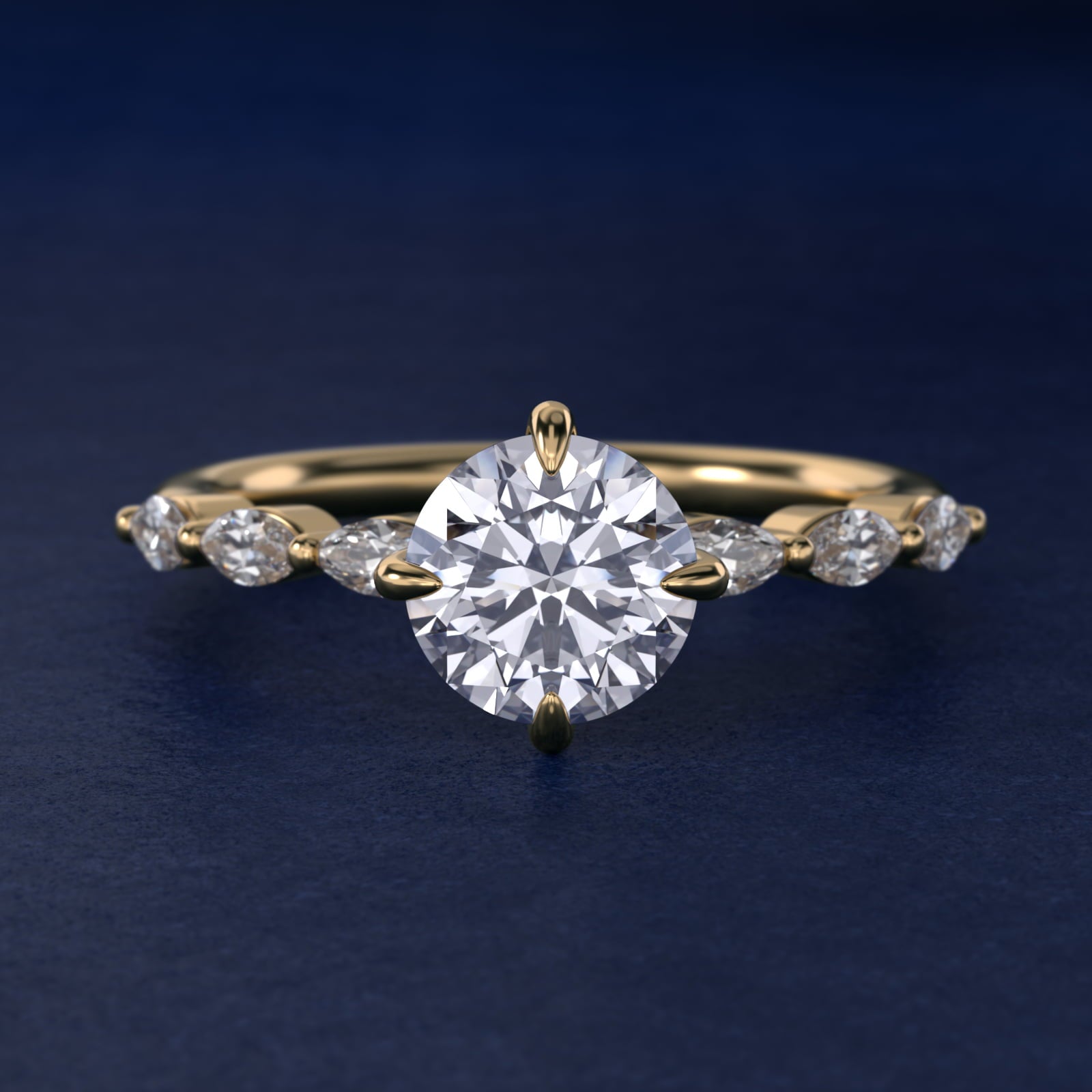Marquise Cut Side Stone Diamond Shared Prong Engagement Ring In 18k Yellow Gold By James Allen - Round Center