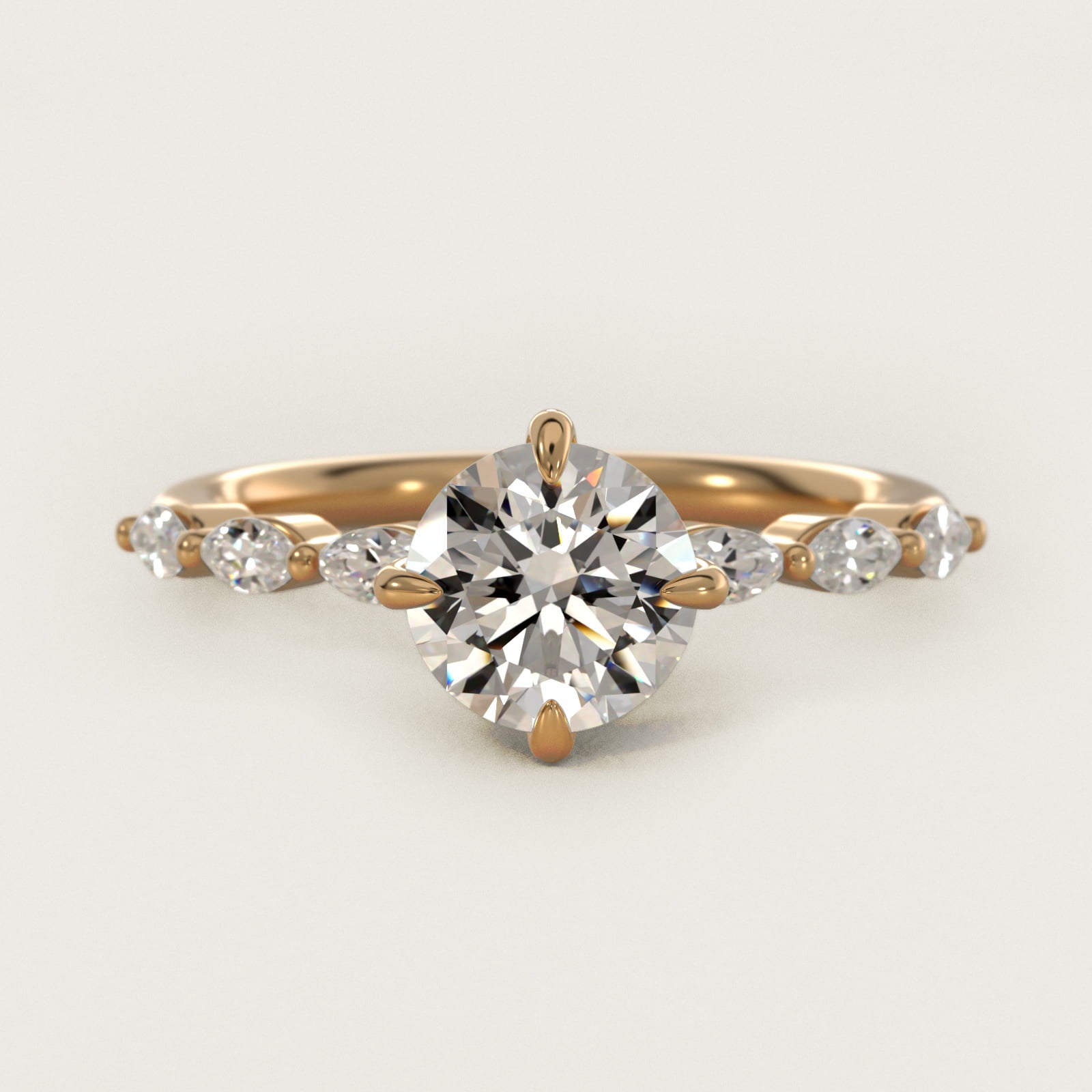 Marquise Cut Side Stone Diamond Shared Prong Engagement Ring In 14K Yellow Gold By James Allen - Round Center