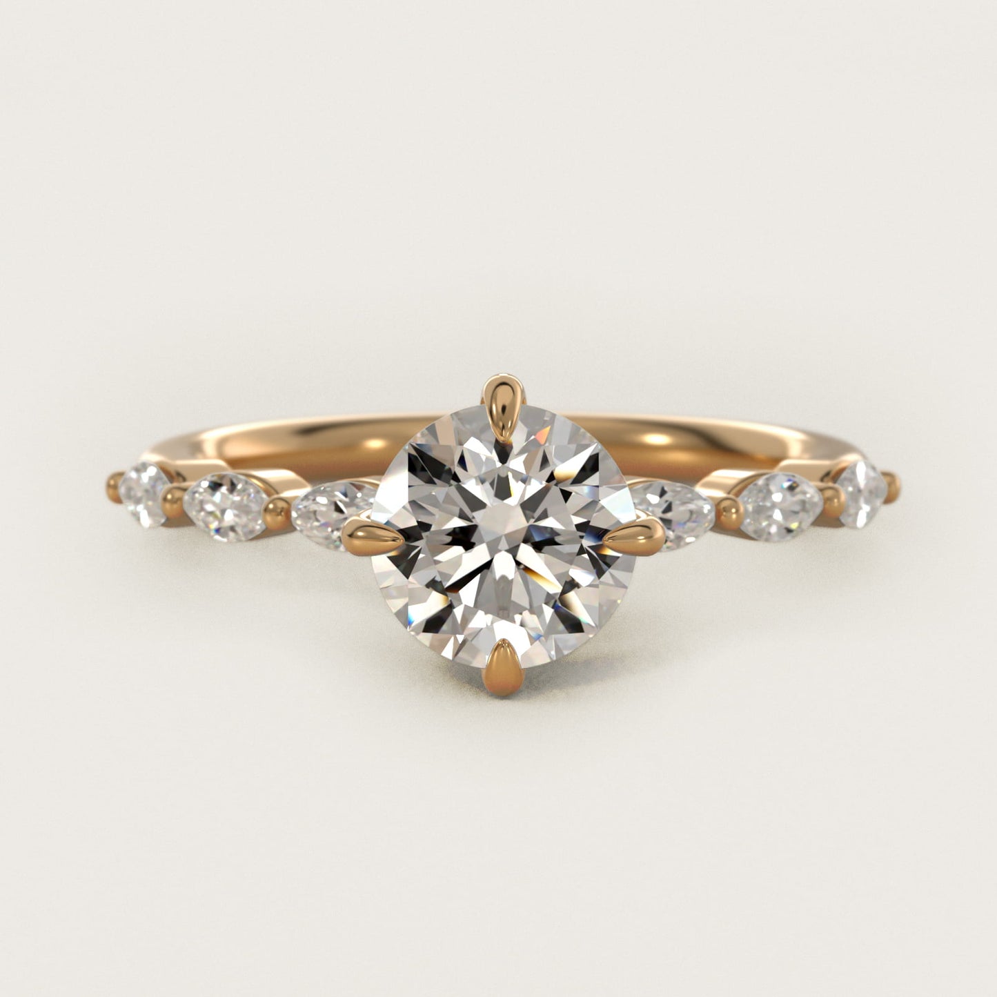 Marquise Cut Side Stone Diamond Shared Prong Engagement Ring In 18k Yellow Gold By James Allen - Round Center