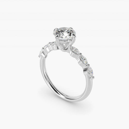 Marquise Cut Side Stone Diamond Shared Prong Engagement Ring In Platinum By James Allen - Round Center