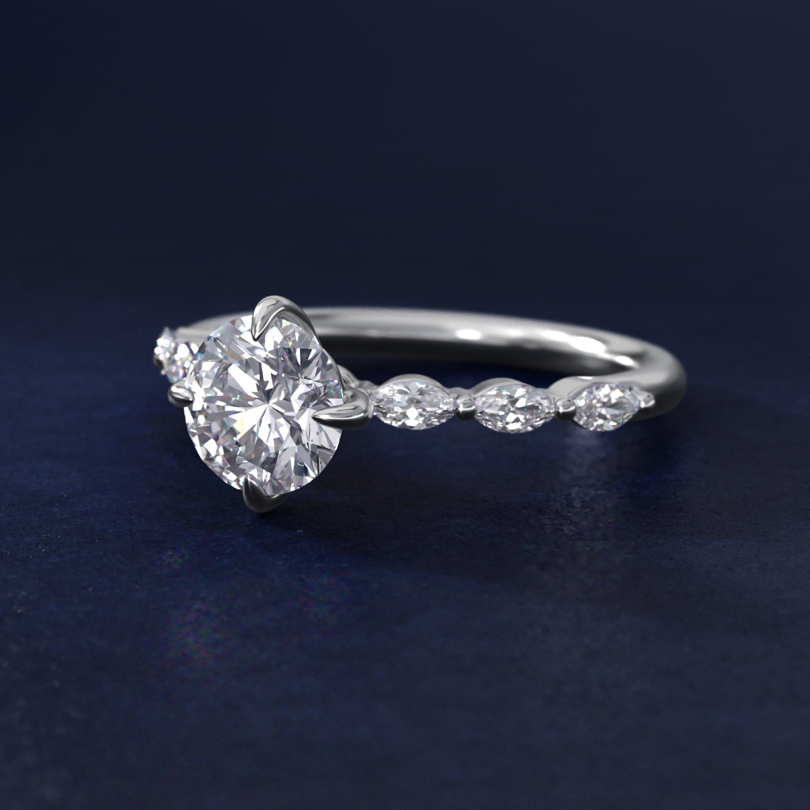Marquise Cut Side Stone Diamond Shared Prong Engagement Ring In Platinum By James Allen - Round Center