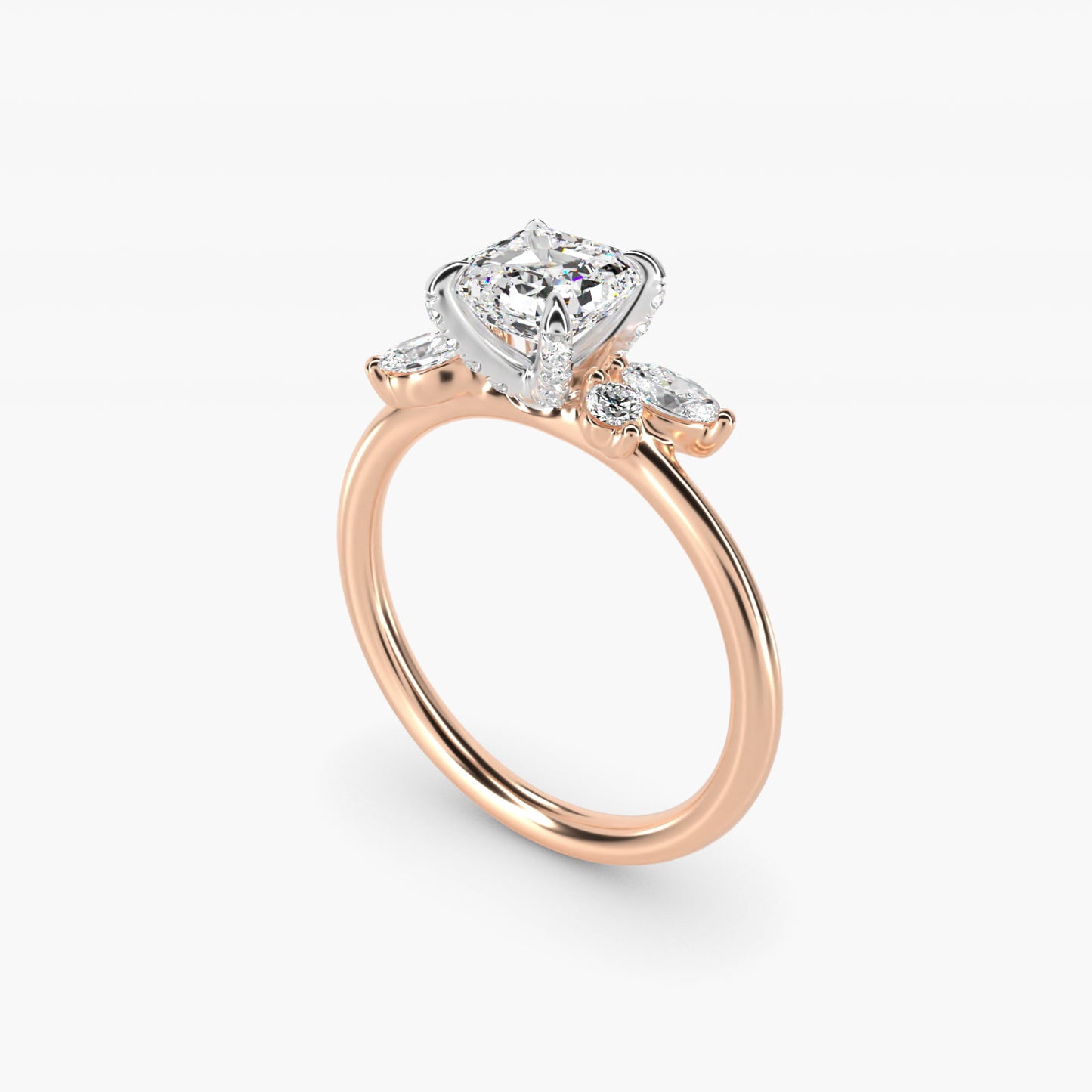 Marquise Diamond Accents Side Stone Engagement Ring With PavŽ Basket In 14K Rose Gold By James Allen - Asscher Center