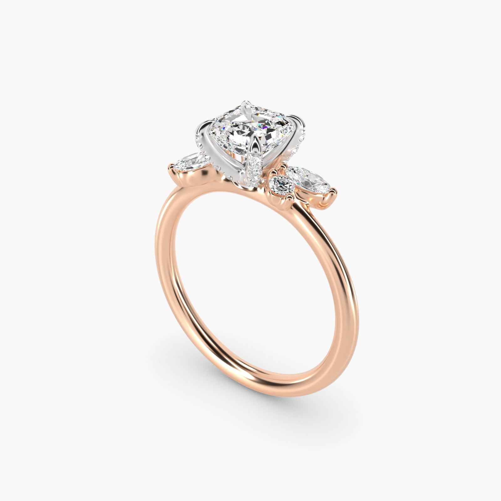Marquise Diamond Accents Side Stone Engagement Ring With PavŽ Basket In 18k Rose Gold By James Allen - Asscher Center