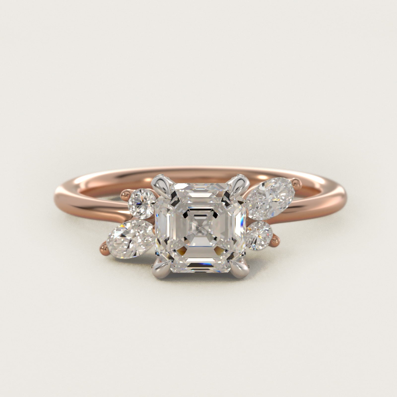 Marquise Diamond Accents Side Stone Engagement Ring With PavŽ Basket In 14K Rose Gold By James Allen - Asscher Center