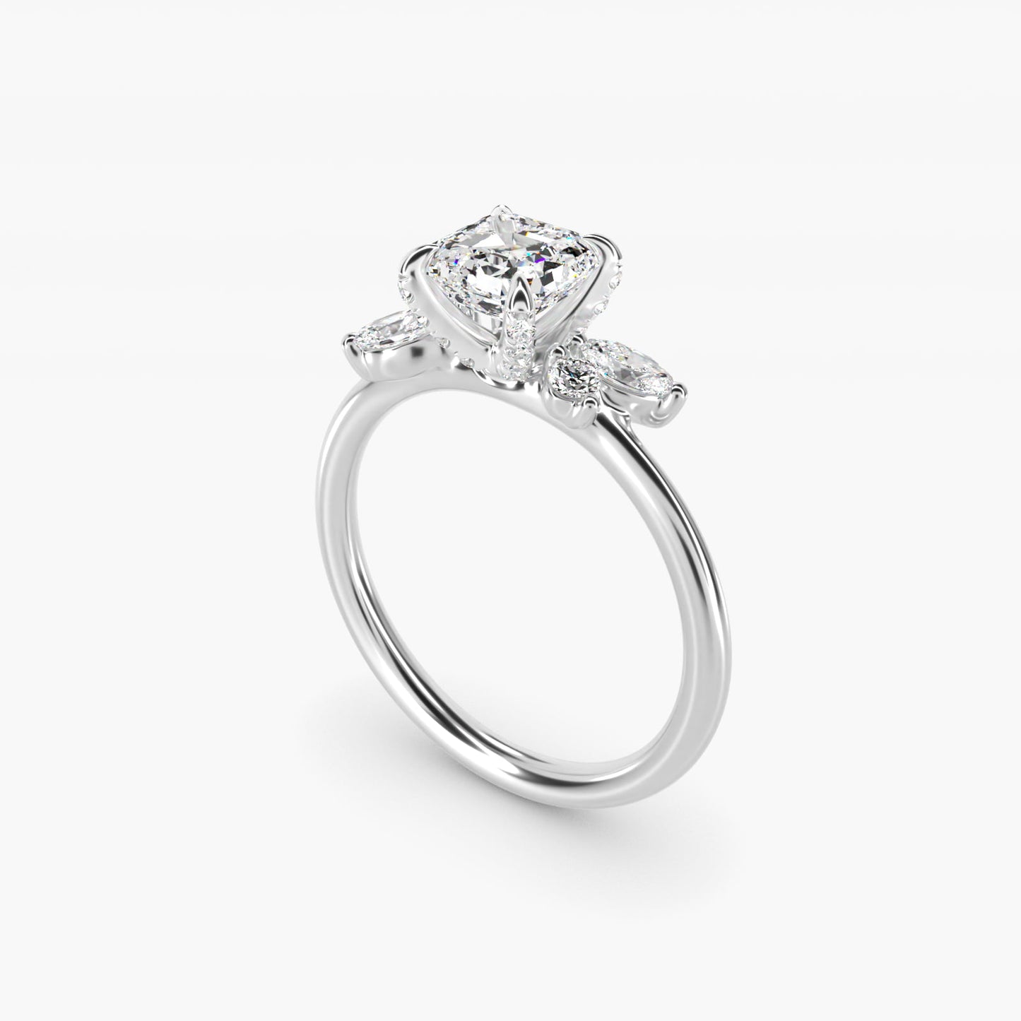 Marquise Diamond Accents Side Stone Engagement Ring With PavŽ Basket In 14K White Gold By James Allen - Asscher Center