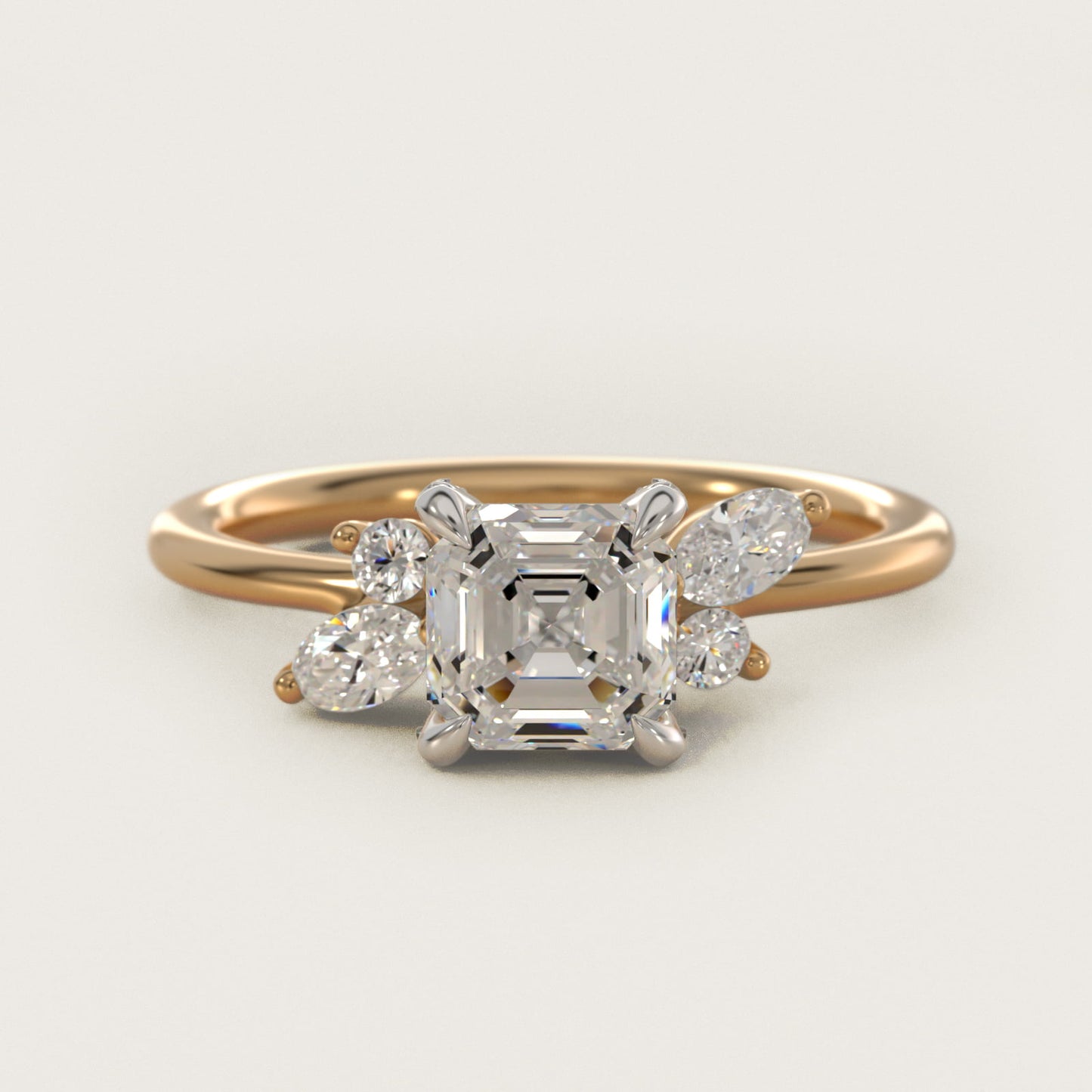 Marquise Diamond Accents Side Stone Engagement Ring With PavŽ Basket In 14K Yellow Gold By James Allen - Asscher Center