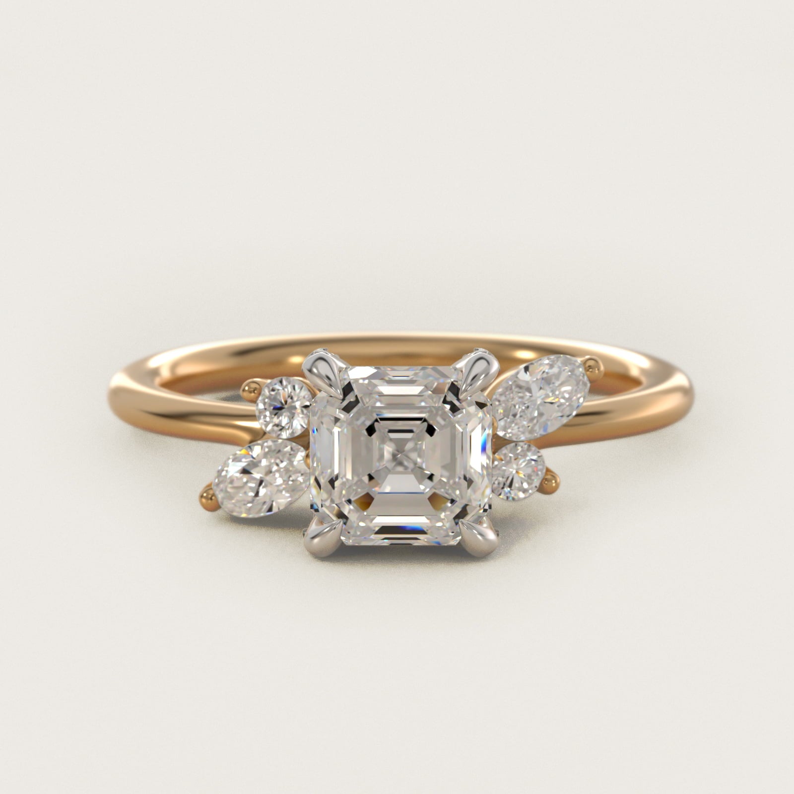 Marquise Diamond Accents Side Stone Engagement Ring With PavŽ Basket In 18k Yellow Gold By James Allen - Asscher Center
