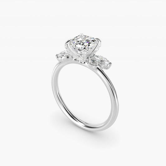 Marquise Diamond Accents Side Stone Engagement Ring With PavŽ Basket In Platinum By James Allen - Asscher Center