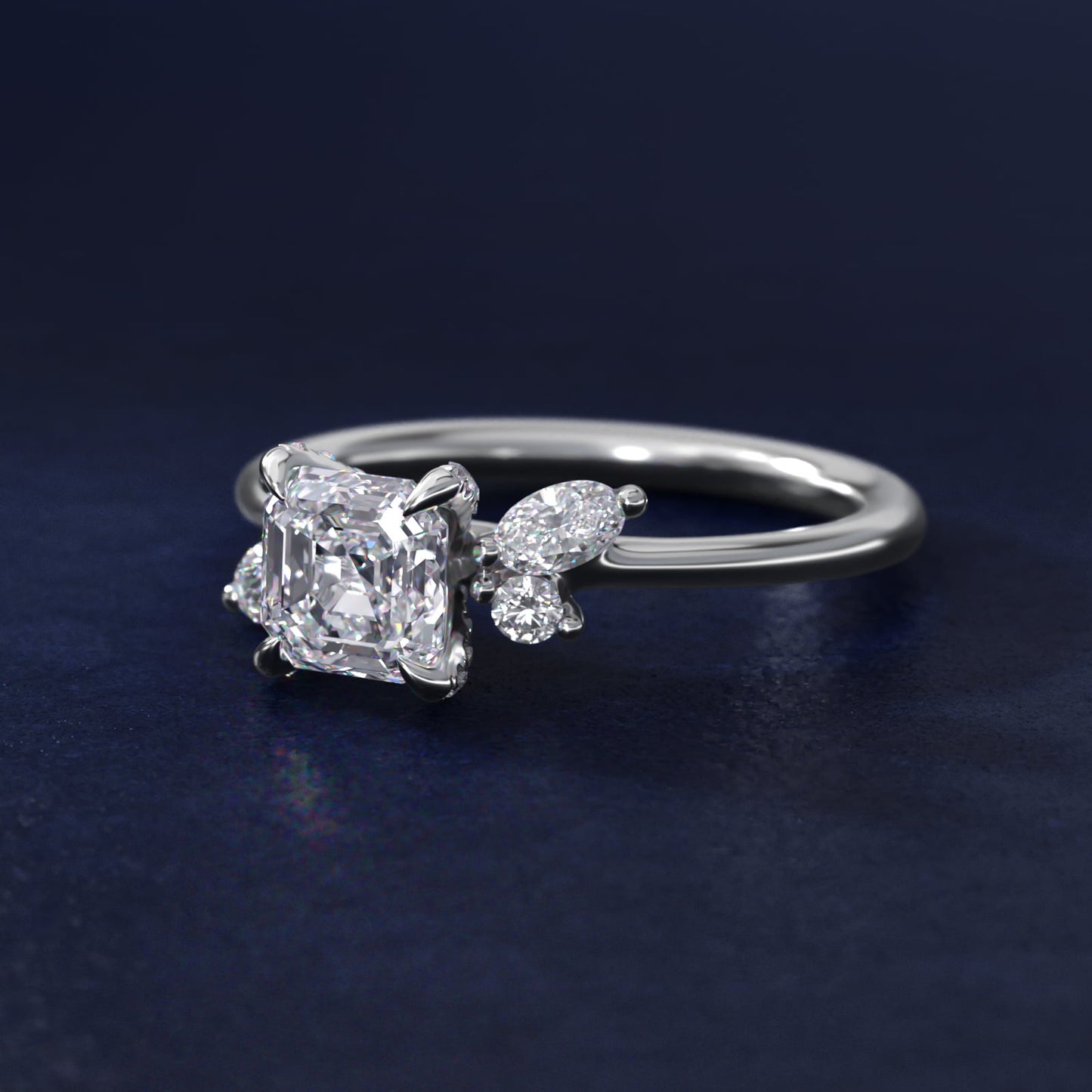 Marquise Diamond Accents Side Stone Engagement Ring With PavŽ Basket In Platinum By James Allen - Asscher Center