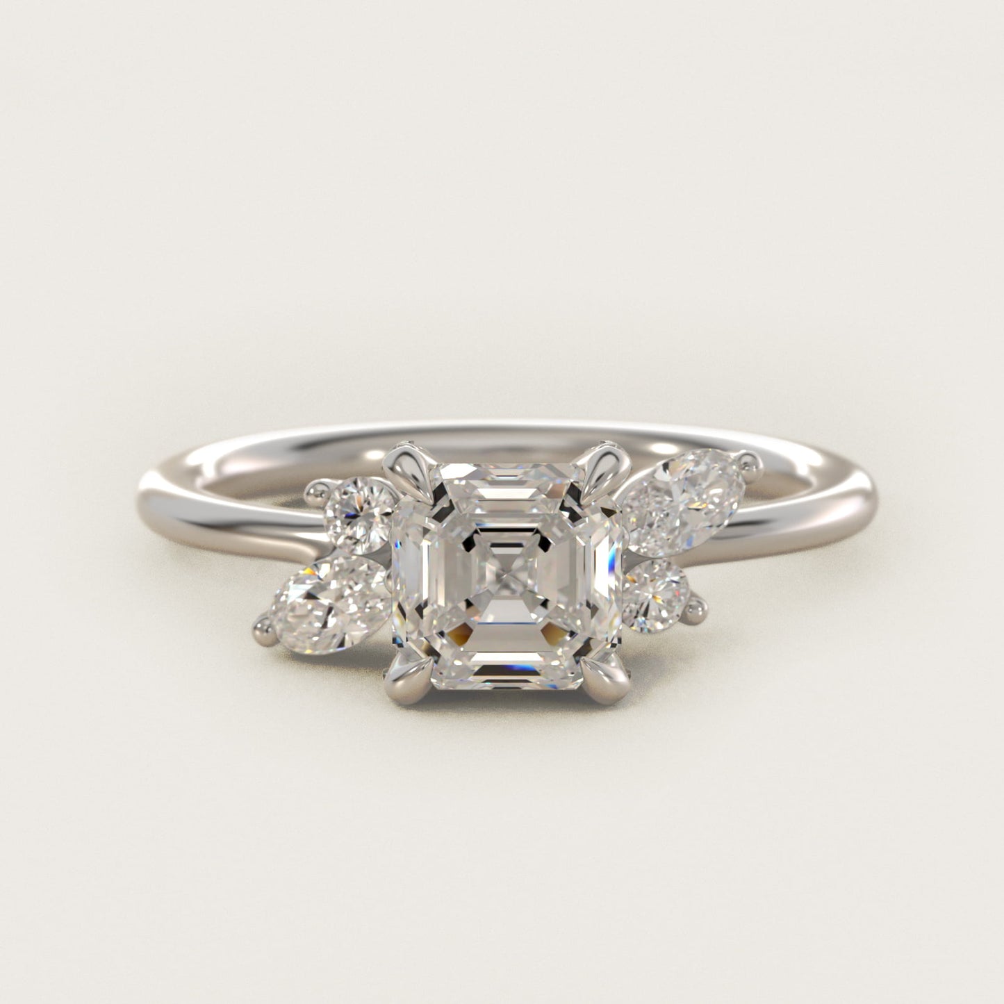 Marquise Diamond Accents Side Stone Engagement Ring With PavŽ Basket In Platinum By James Allen - Asscher Center