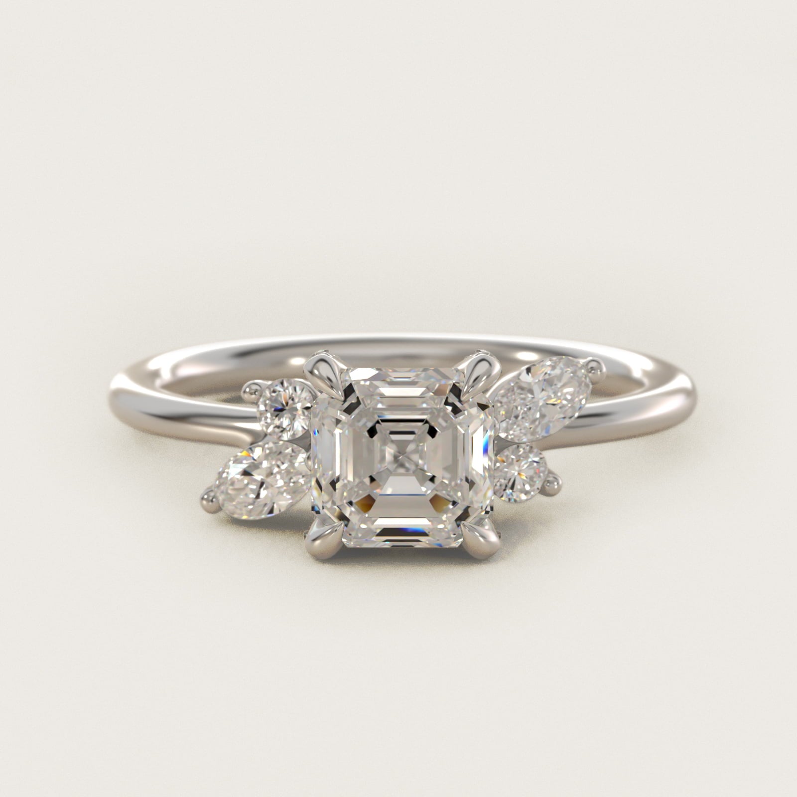 Marquise Diamond Accents Side Stone Engagement Ring With PavŽ Basket In Platinum By James Allen - Asscher Center