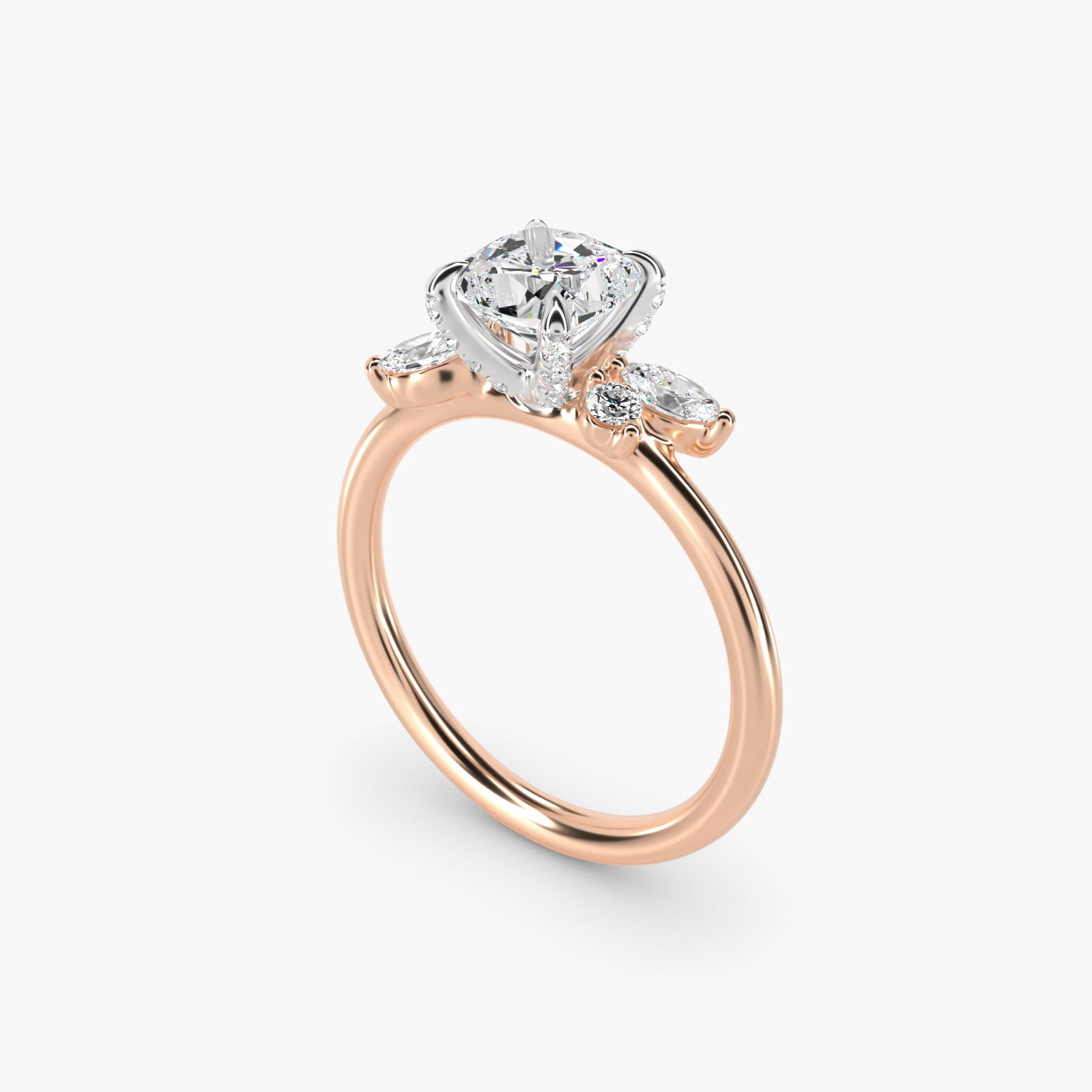 Marquise Diamond Accents Side Stone Engagement Ring With PavŽ Basket In 14K Rose Gold By James Allen - Cushion Center