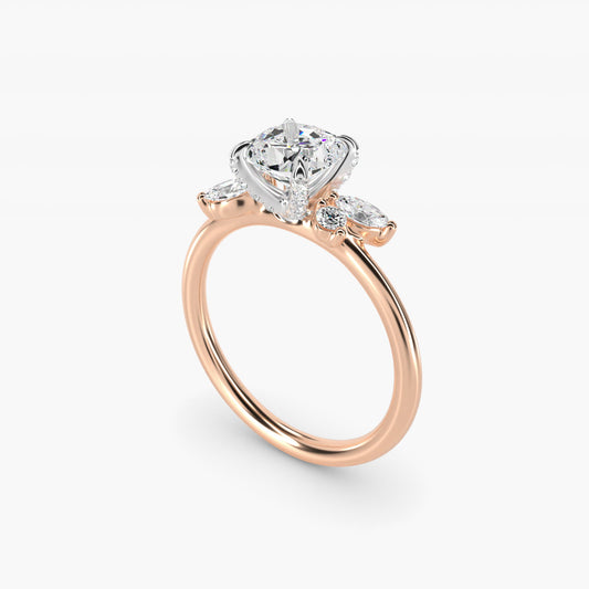 Marquise Diamond Accents Side Stone Engagement Ring With PavŽ Basket In 14K Rose Gold By James Allen - Cushion Center