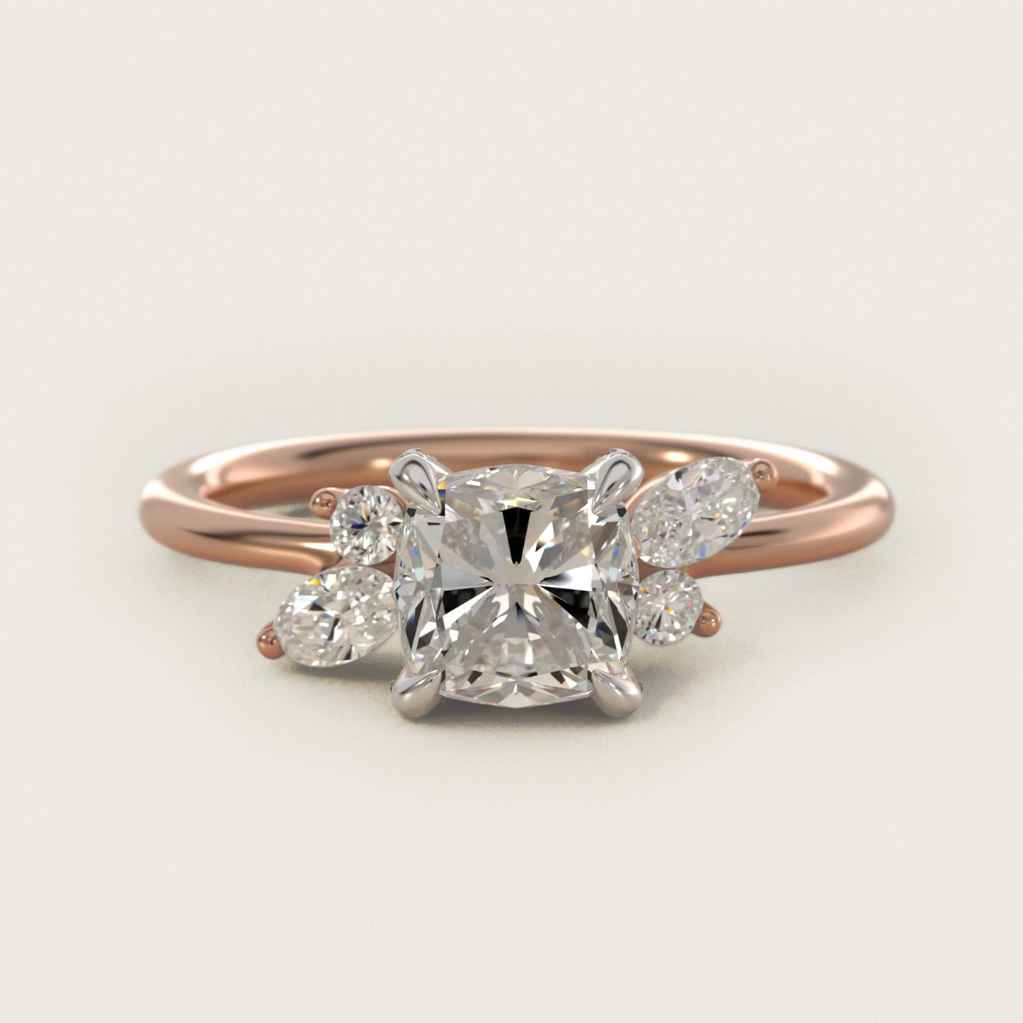 Marquise Diamond Accents Side Stone Engagement Ring With PavŽ Basket In 14K Rose Gold By James Allen - Cushion Center