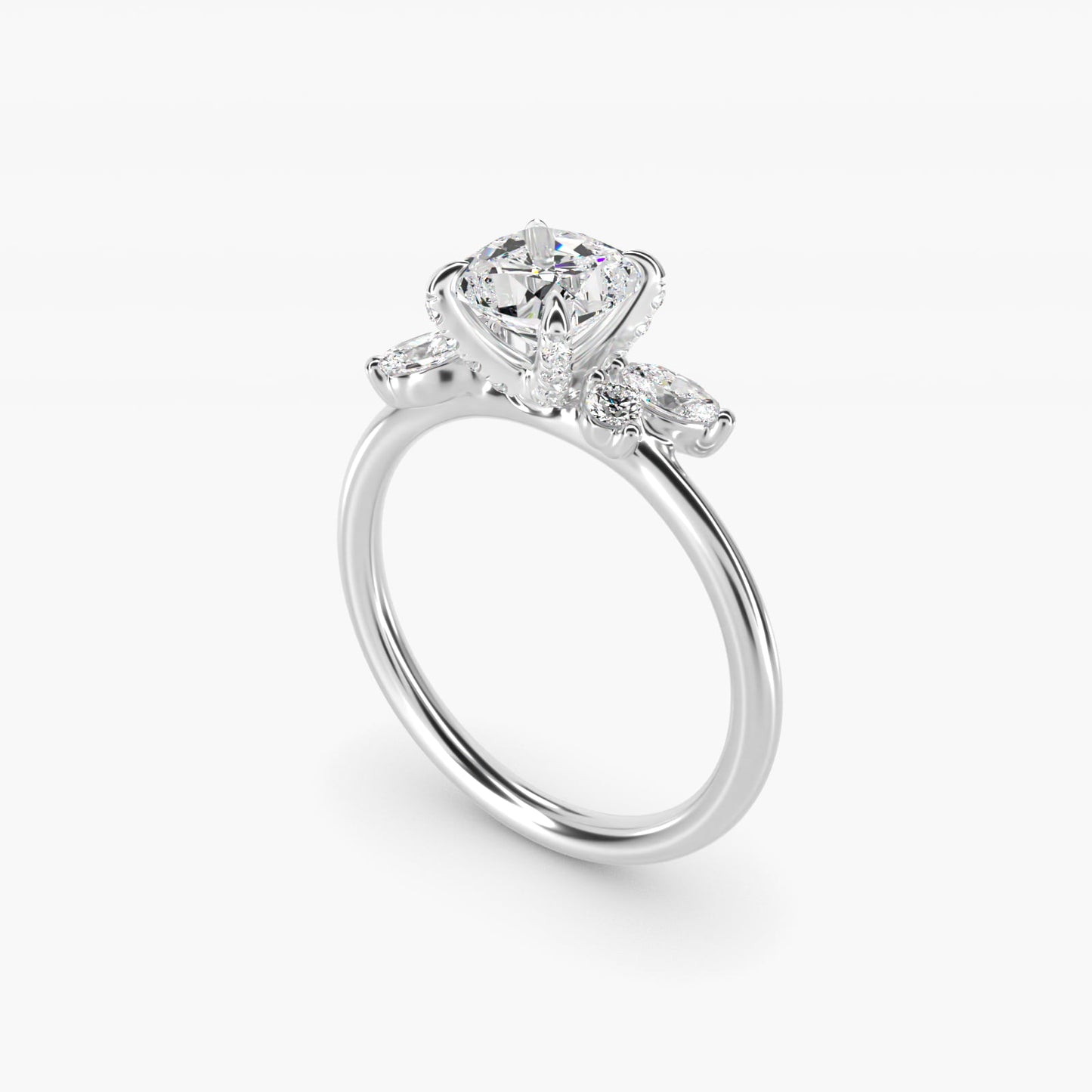 Marquise Diamond Accents Side Stone Engagement Ring With PavŽ Basket In 14K White Gold By James Allen - Cushion Center